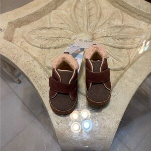 Brown Kids Shoes with Faux Fur Lining